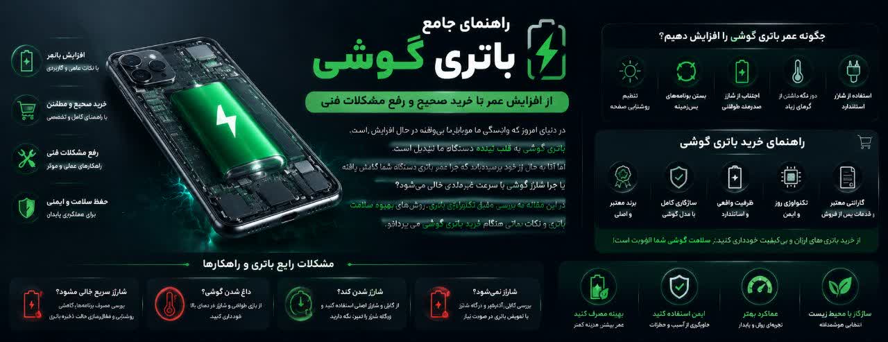 راهنمای جامع باتری گوشی: از افزایش عمر تا خرید صحیح و رفع مشکلات فنی